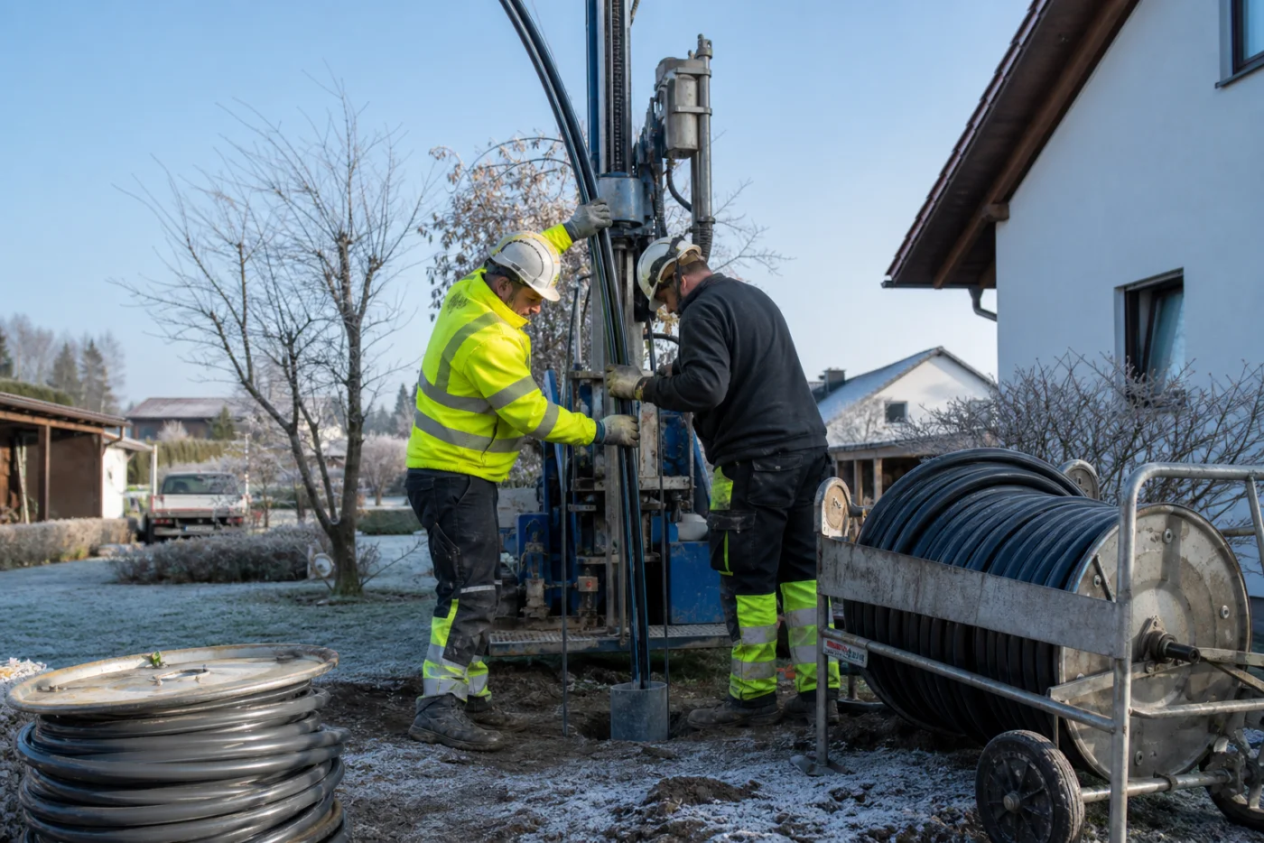 Sole-Wasser-Wärmepumpe im Technikraum eines Wohnhauses