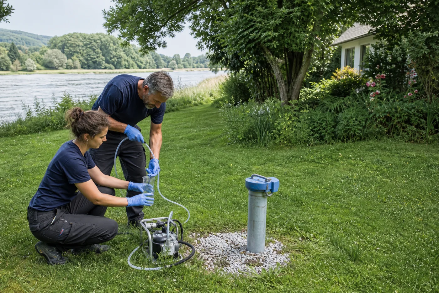 Wohnhaus mit Wasser-Wasser-Wärmepumpe und Brunnenanlage
