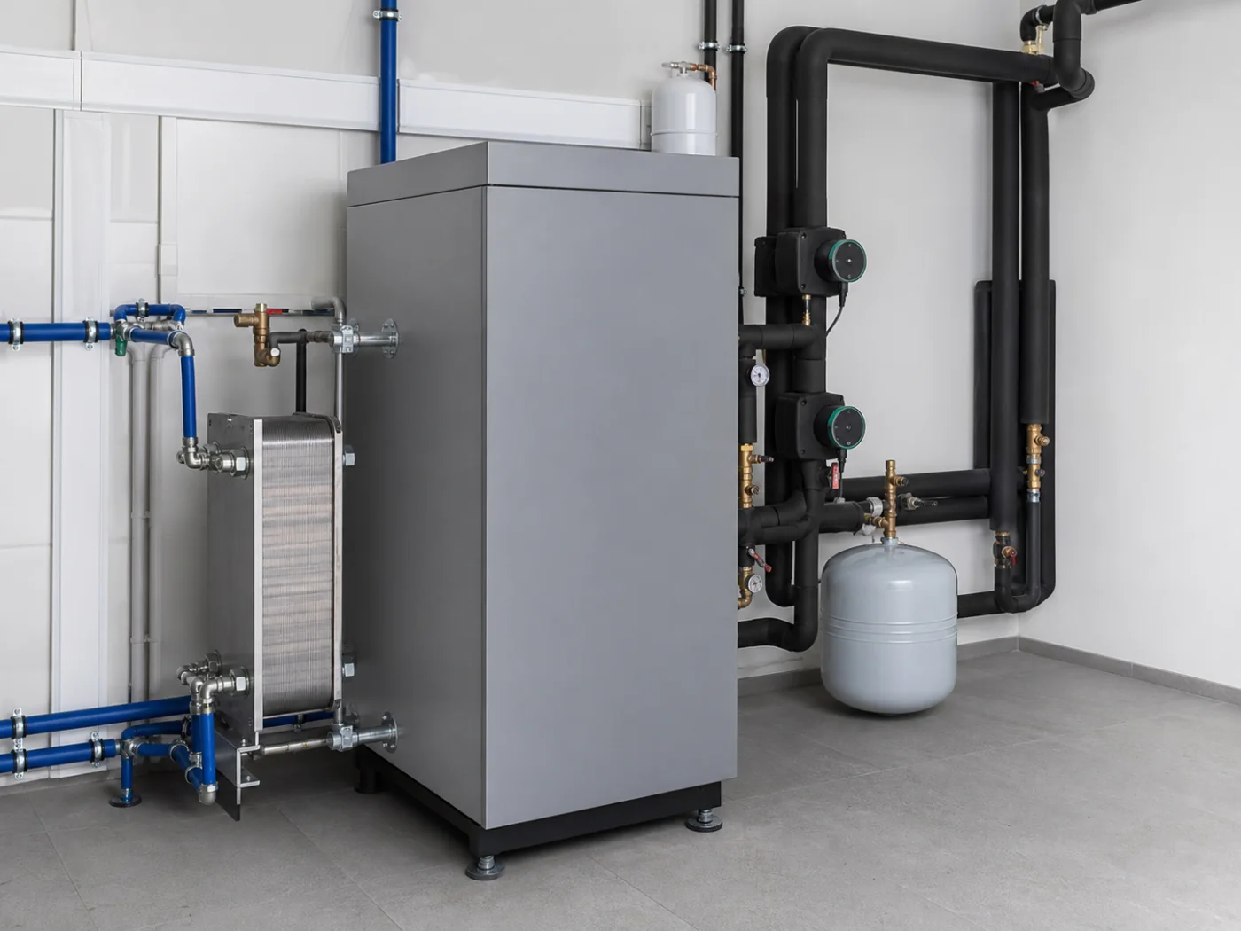 Wohnhaus mit Wasser-Wasser-Wärmepumpe und Brunnenanlage